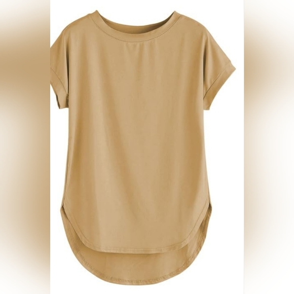 Lou & Grey Muted Mustard Yellow Supima Cotton Tee Curved Hem - Picture 1 of 6